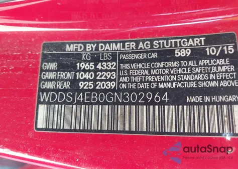 2016 Mercedes-Benz Cla 250 z USA, uszkodzony, nr VIN WDDSJ4EB0GN302964